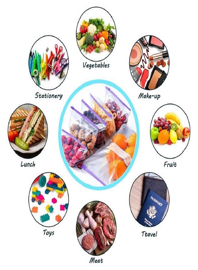 موبديسك أكياس MOBDESK قابلة لإعادة الإغلاق بسحاب - عبوة من 10 أكياس | سحاب محكم الإغلاق، مانع للتسرب، خالٍ من مادة BPA، مثالي للمطبخ وتحضير الطعام، وللاستخدام الخارجي والتنظيم | آمن للاستخدام في المجمد | أكياس متينة وقابلة لإعادة الاستخدام بسحاب (بنفسجي) (T-51) - Image 2